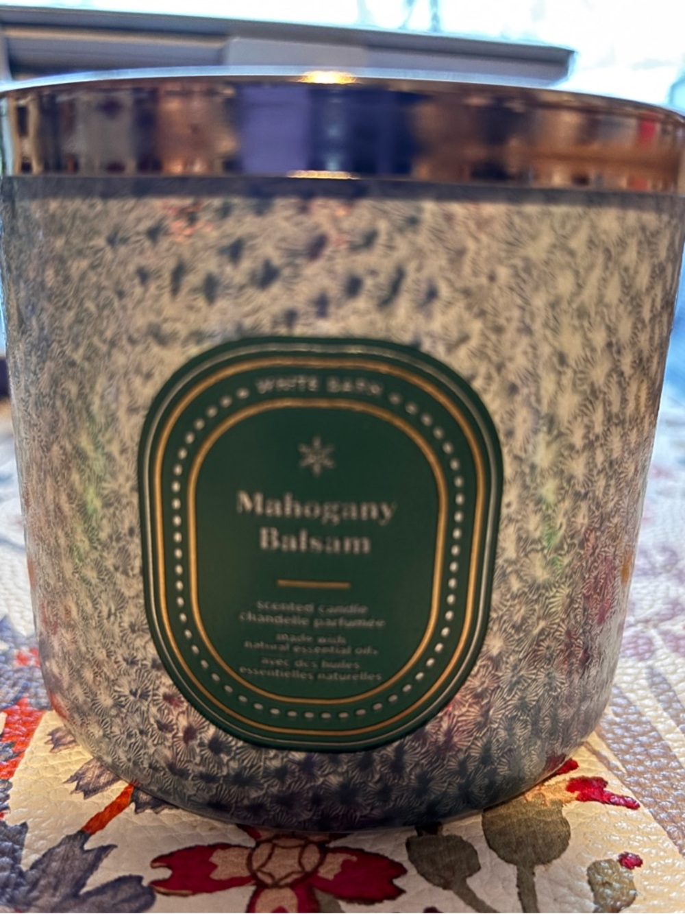 White Barn Mahogany Balsam Candle - Green & Silver